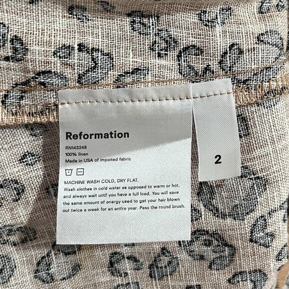 Reformation Cady Leopard Print Linen Mini Skirt Size 2 Brown Side Slit 90s Y2K - Picture 5 of 6